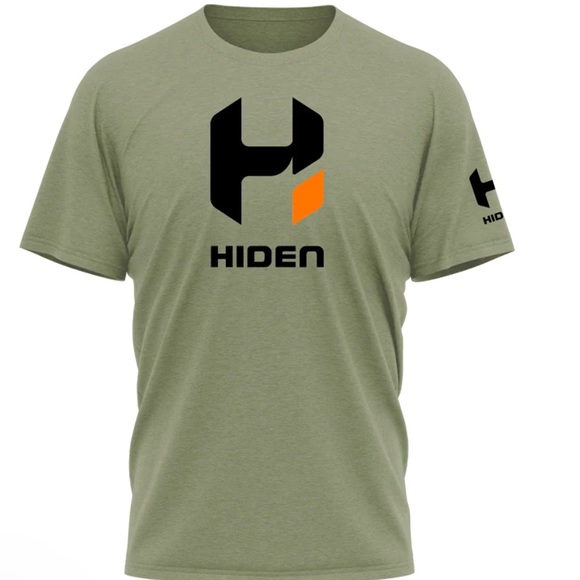 HIDEN OLIVE BLACK LOGO 50/50 BLEND T-SHIRT - Picture 1 of 3